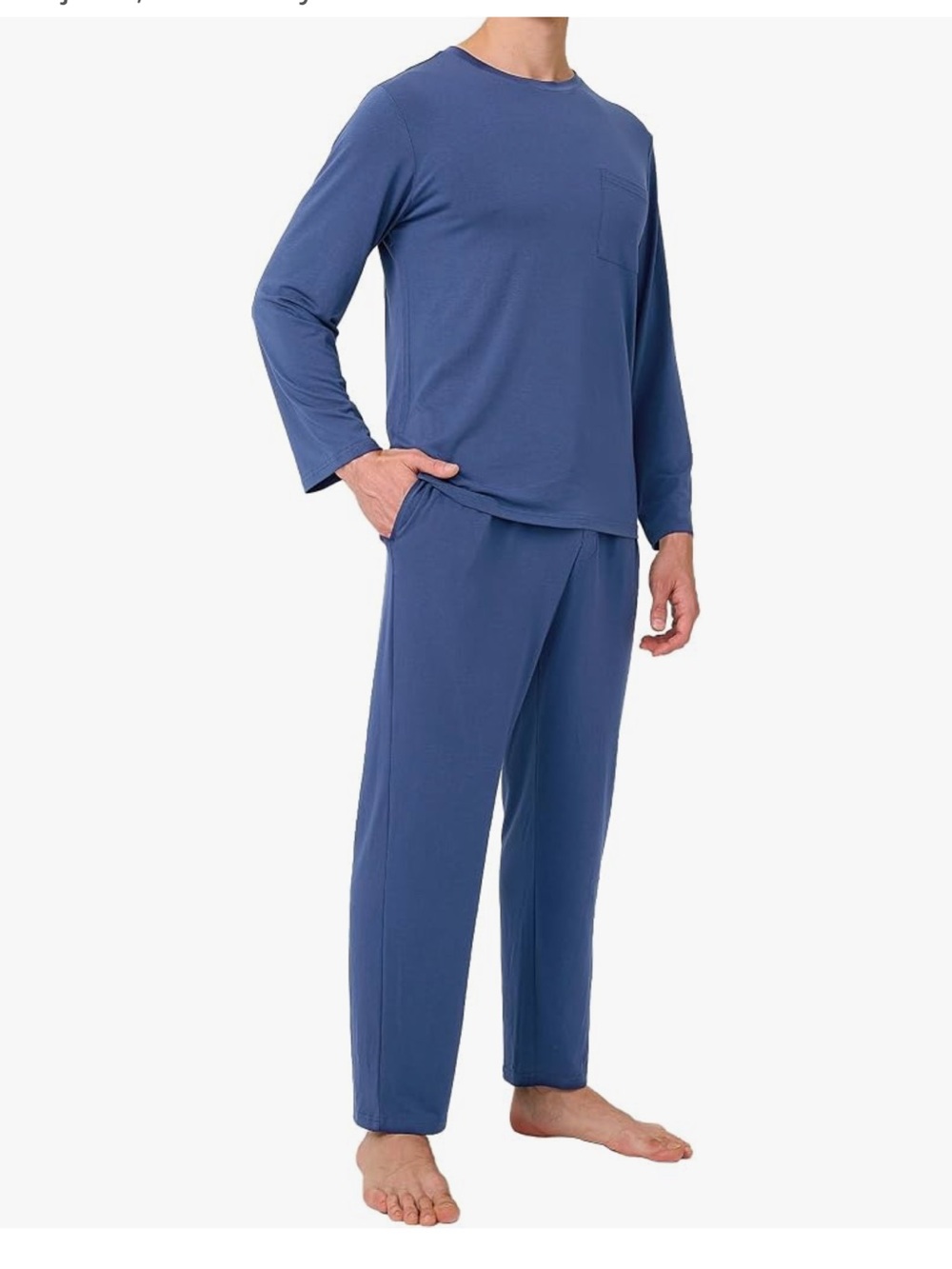 Men's Cooling Bamboo Viscose Pajama Set Long Sleeve Pants Loungewear Large